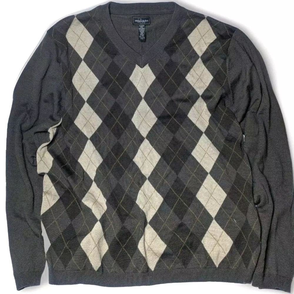 Denver Hayes V-Neck 50% Merino Wool 50% Acrylic Sweater Brown And Beige Size 2XL